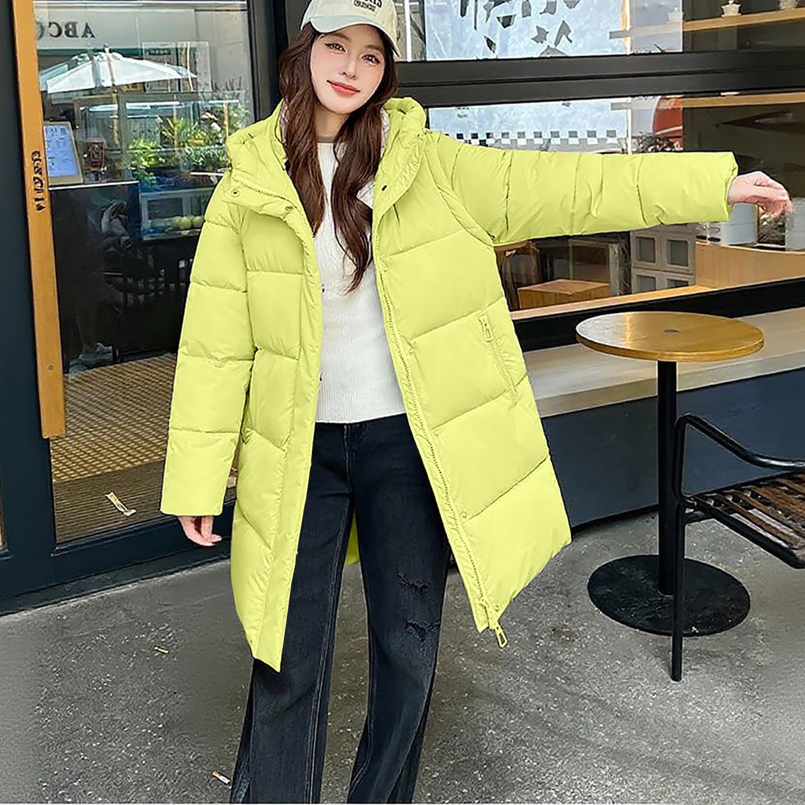 Giacche imbottite per le donne invernali di media lunghezza piumino cappotto con zip chiusura con bottoni cappotti caldi trapuntati giacca con cappuccio con maniche rimovibili Capispalla oversize