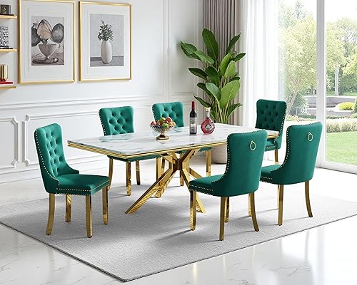 Miniatura 21 de Goujxcy Juego de mesa de comedor de mármol para 6 mesas de comedor modernas de mármol sintético de 7 piezas con 6 sillas tapizadas de terciopelo