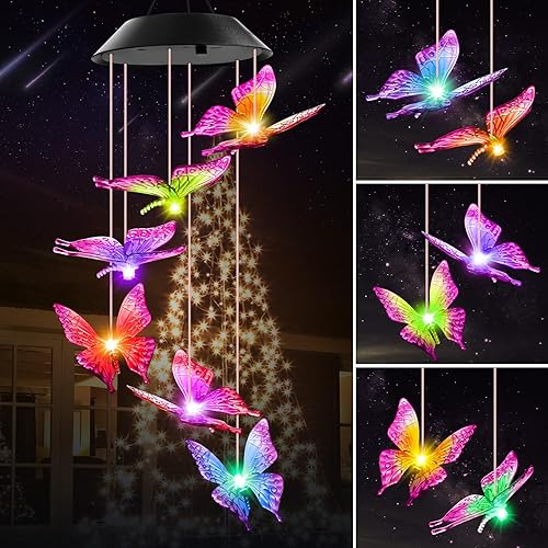 Regalos para el día de la madre, regalos de cumpleaños para mamá, campanillas de viento solares de mariposa Winzwon para exteriores, regalos de