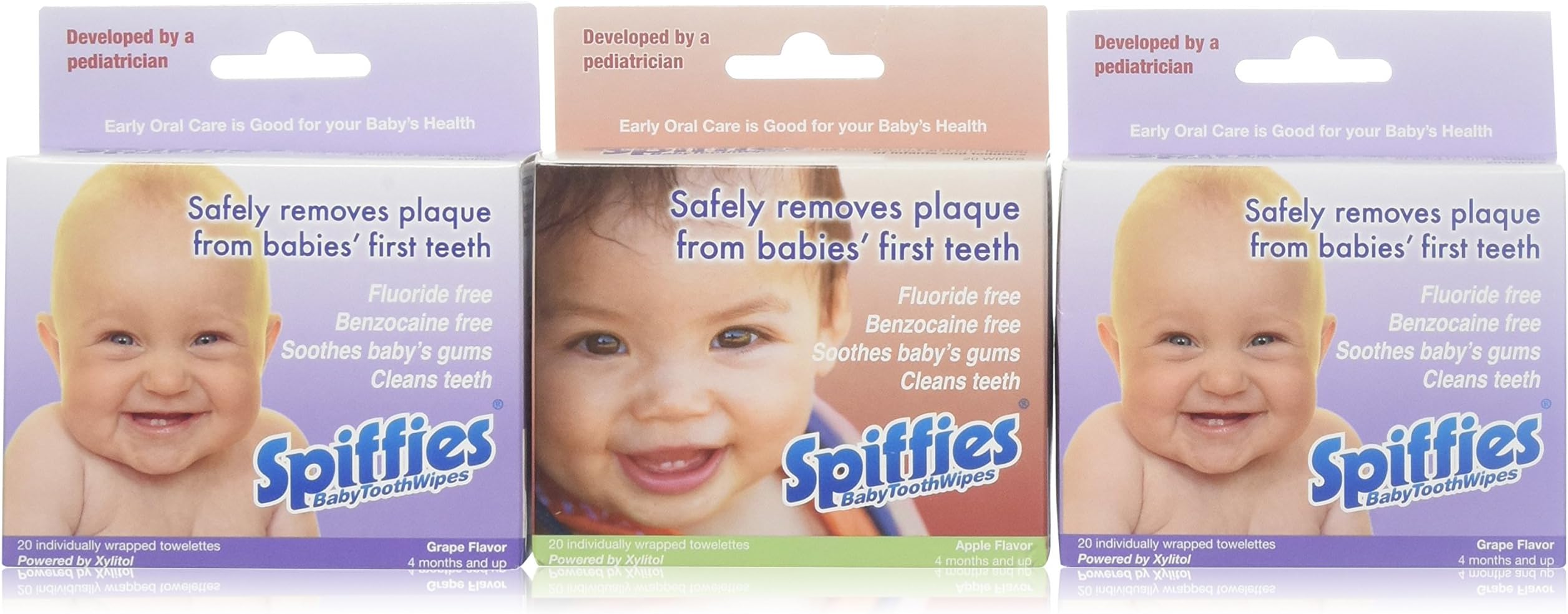 Spiffies ToothWipes, Apple and Grape Flavor, 20 Count (Pack of 3)