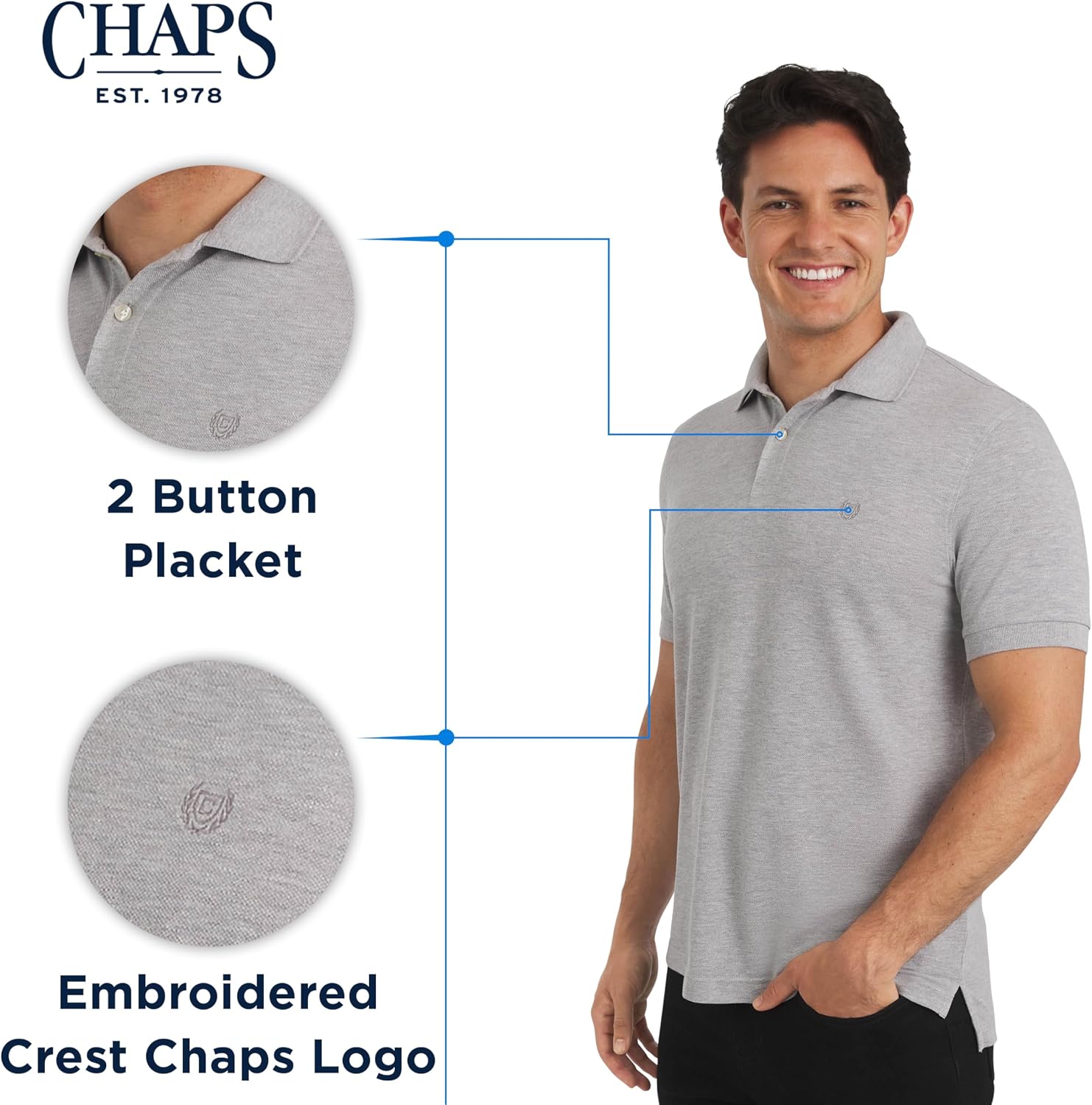 Chaps Men's Everyday Casual Classic Fit Stretch Pique Polo Shirt (S-2XL)