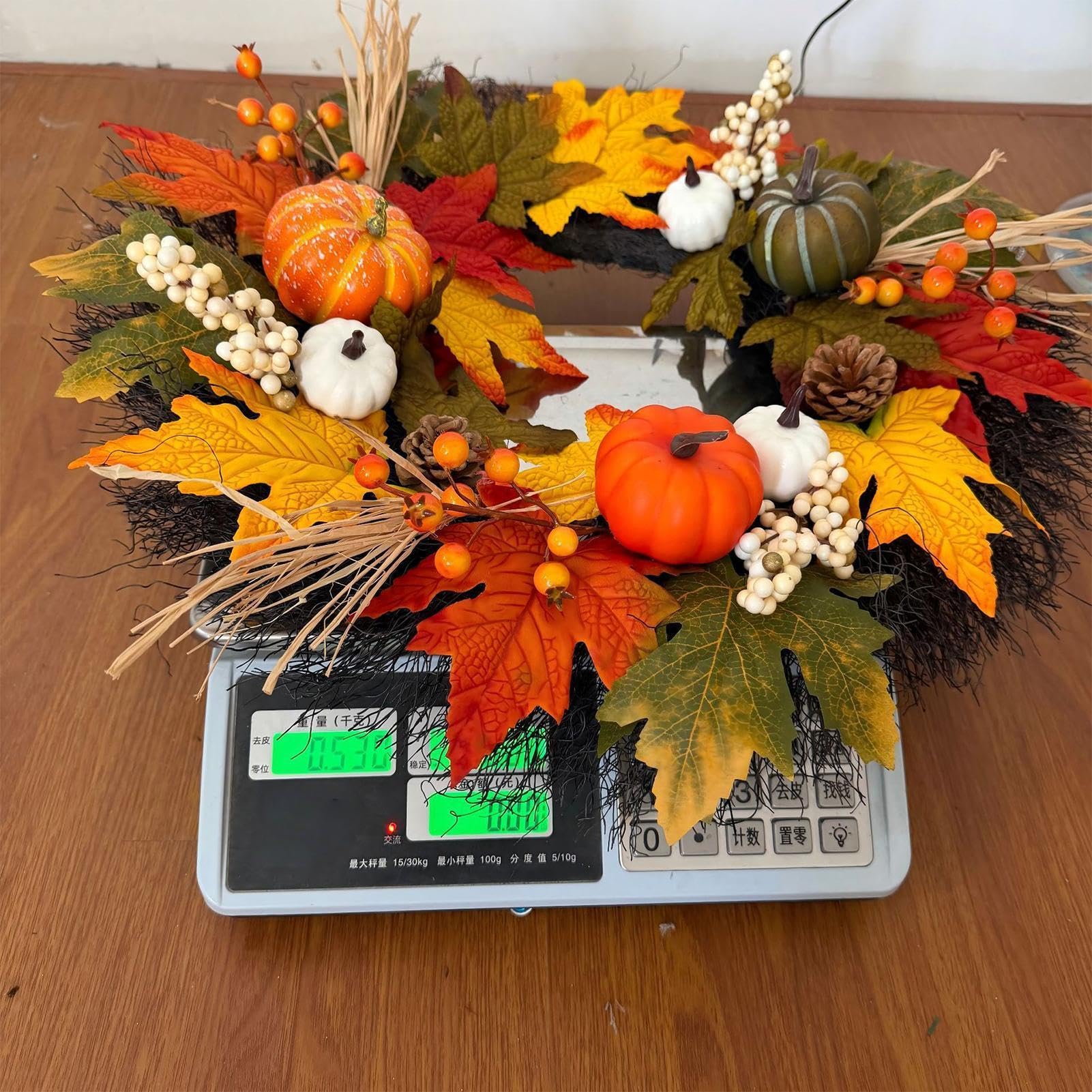 Autumn Wreath – PP 55 x 55 x 5 cm 22 Inch Large Fall Front Door Wreath | Pumpkins and Seasonal Foliage, Harvest Thanksgiving Farmhouse Decor | Fall Wreath | for Front Door Porch Entryway Indoor Outd