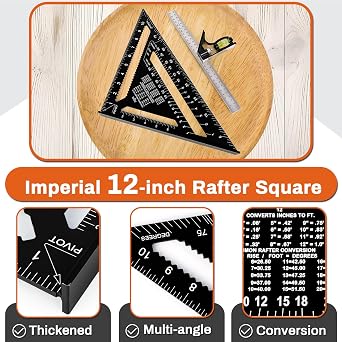 12 Advanced Rafter Square and Combination Square Set, 12 Inch Imperial Carpenter Square Woodworking Framing Square, Triangle Protractor Layout Ruler Tool
