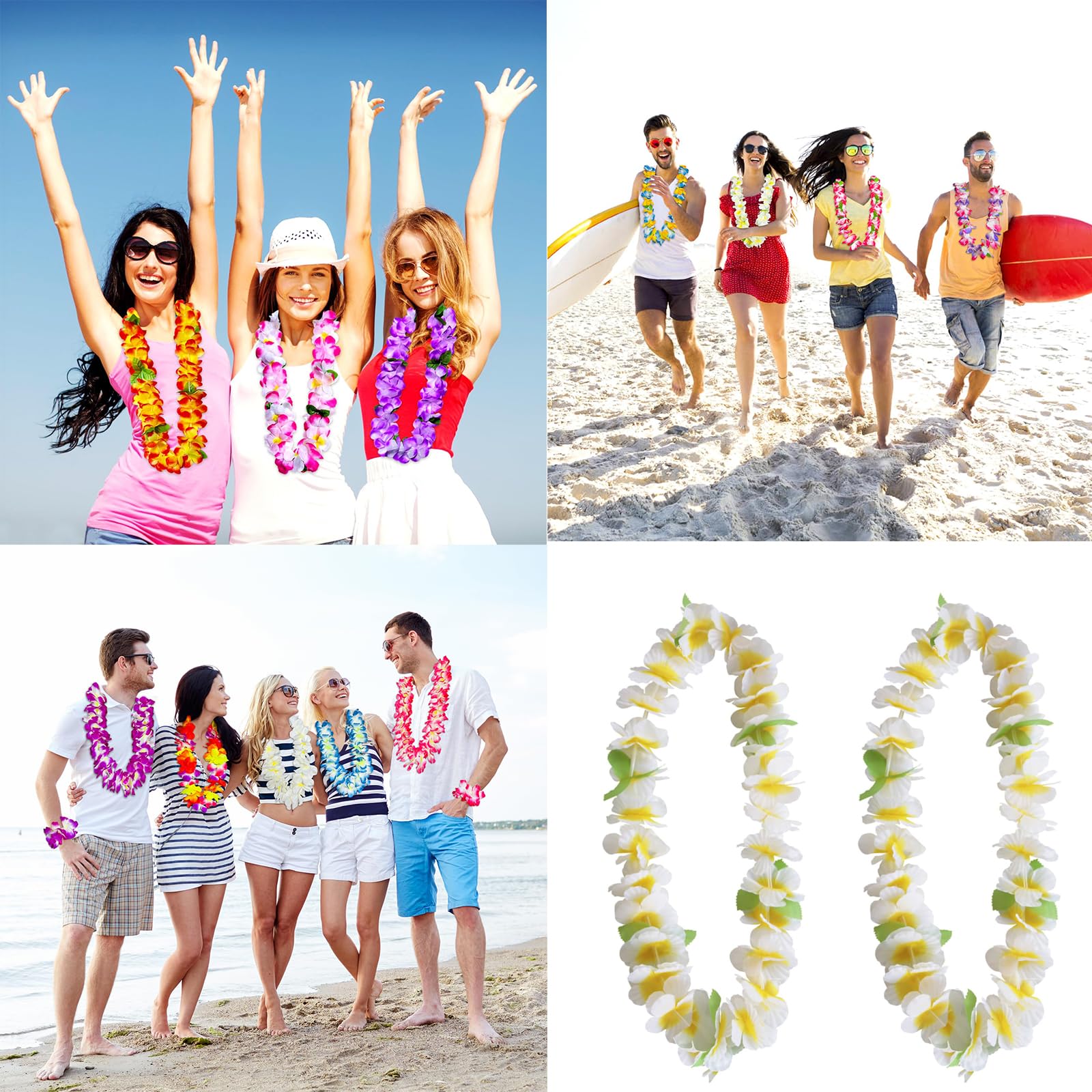 Hawaiian Garland Necklace Pack of 2 Hawaiian Tropical Party Decorations Hawaiian Hula Multicoloured Flower Garlands for Tropical Parties Beach Parties - Image 3