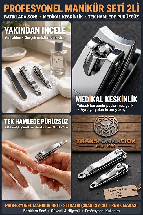 Transformacion Profesyonel Manikür Seti 2li Batık Çıkarıcı Açılı Tırnak Makası 723643