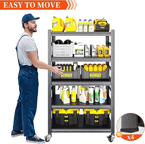 Miniatura 6 de SNTD Estantería de garaje resistente, estantes de almacenamiento ajustables para garaje, almacén, despensa y sótano, 27.56 pulgadas de ancho x 13.58