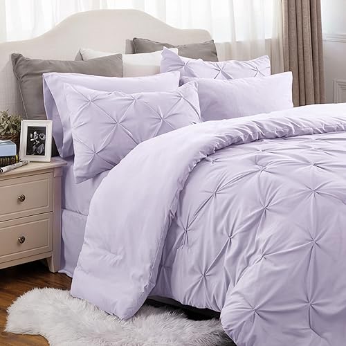 Miniatura 2 de Bedsure Juego de edredón de color morado claro tamaño King, juego de ropa de cama King de 7 piezas, ropa de cama con pintuck en una bolsa, juego de