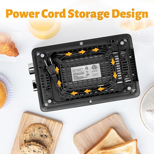 Miniatura 6 de Simple Deluxe Tostadora de acero inoxidable de 2 rebanadas, 5 ajustes de tostado y tostadora de ranura extra ancha de 3 funciones, con bandeja