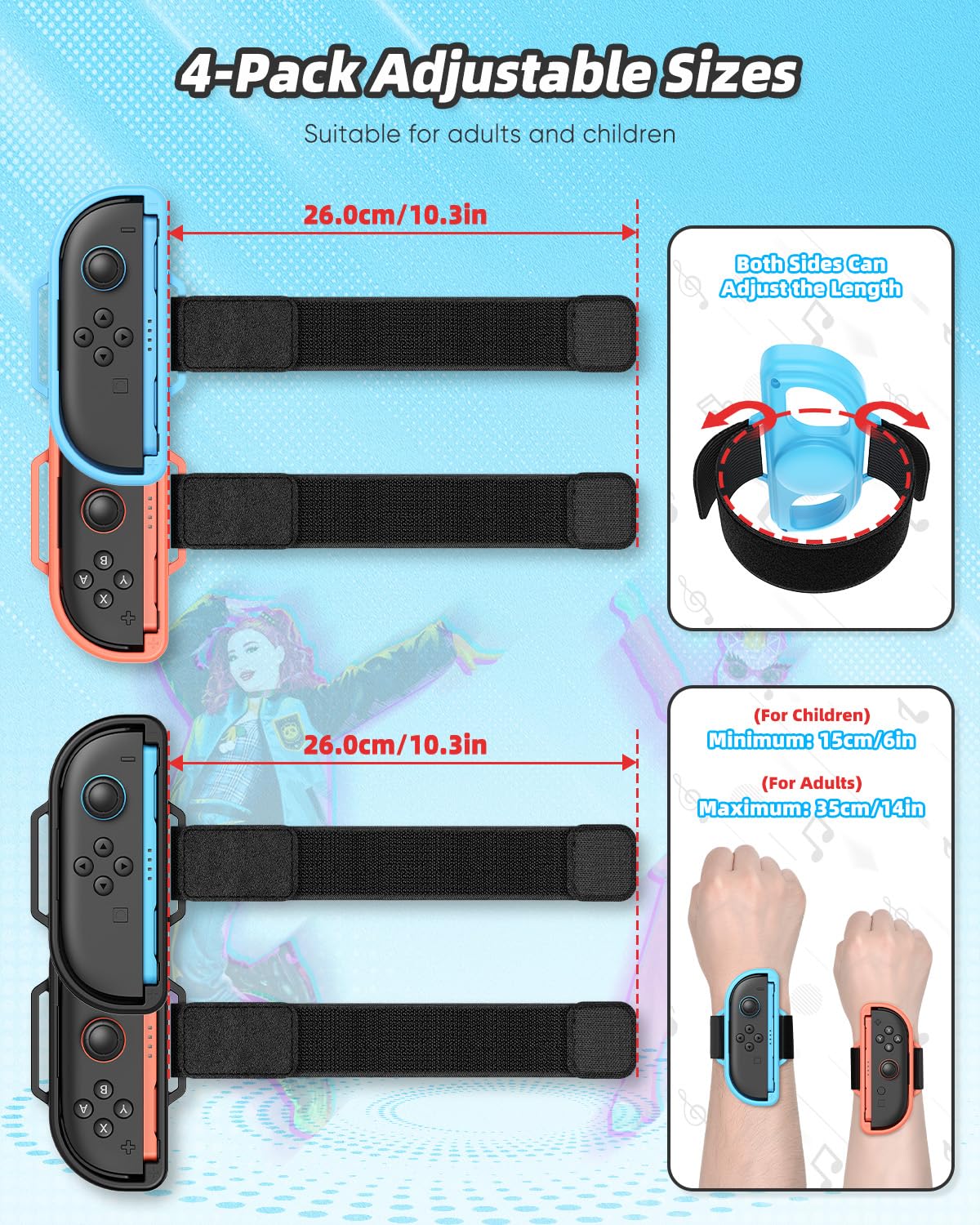 4-Pack [𝐒𝐰𝐢𝐭𝐜𝐡 𝟐/𝟏/𝗢𝗟𝗘𝗗] Bracelets pour Nintendo Switch Just Dance 2026 2025 2024/Zumba Burn It Up, Accessoires pour Nintendo Switch 2/Switch/OLED pour Joy-Pad,Convient Aux Adultes&Enfants