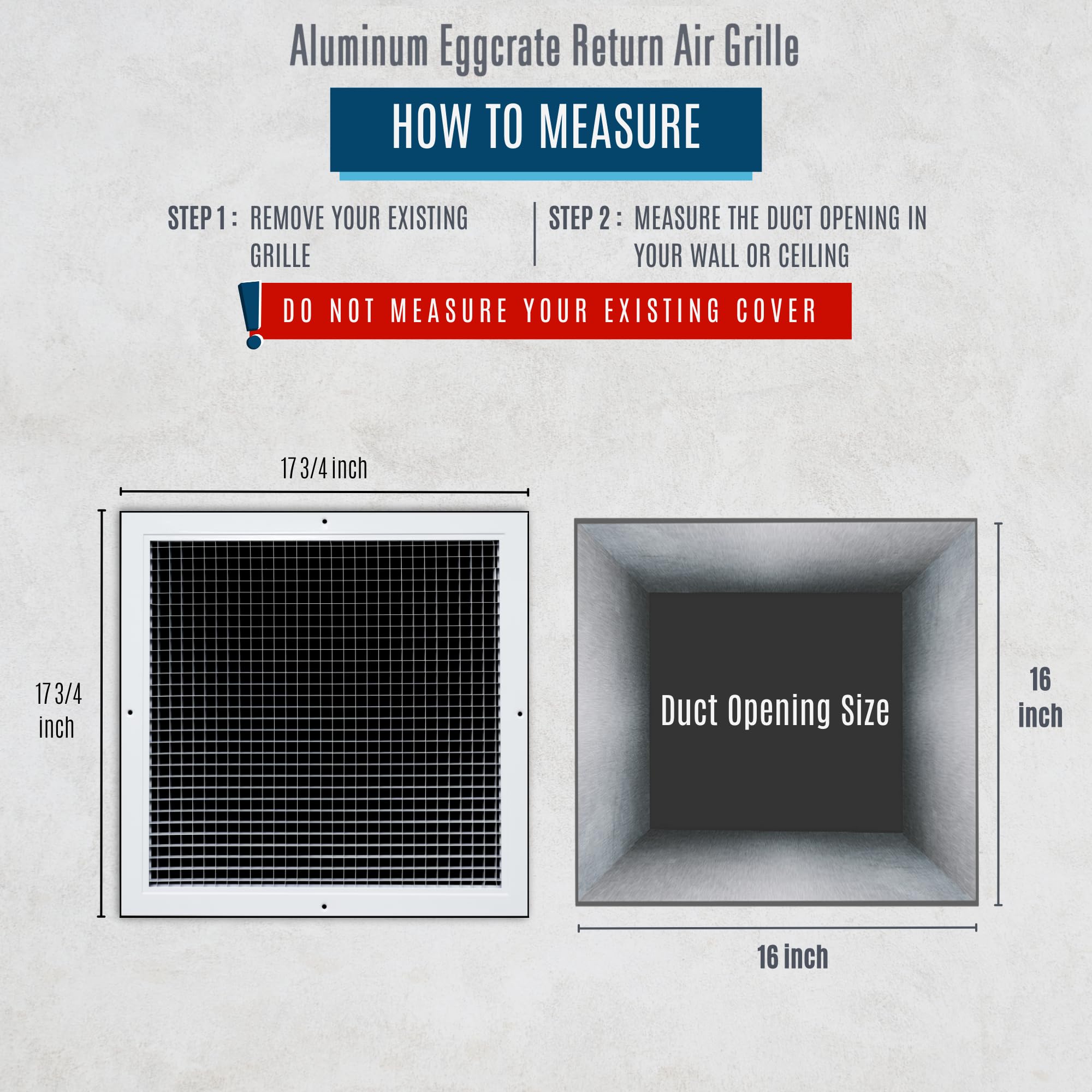 Photo 1 of Fits 16x16 Duct Opening | Aluminum Eggcrate Return Air Grille | Low Noise & High Air Flow, Rust Proof Vent Cover Grill for Sidewall & Ceiling | White | Outer Dimensions: 17.75" X 17.75"
