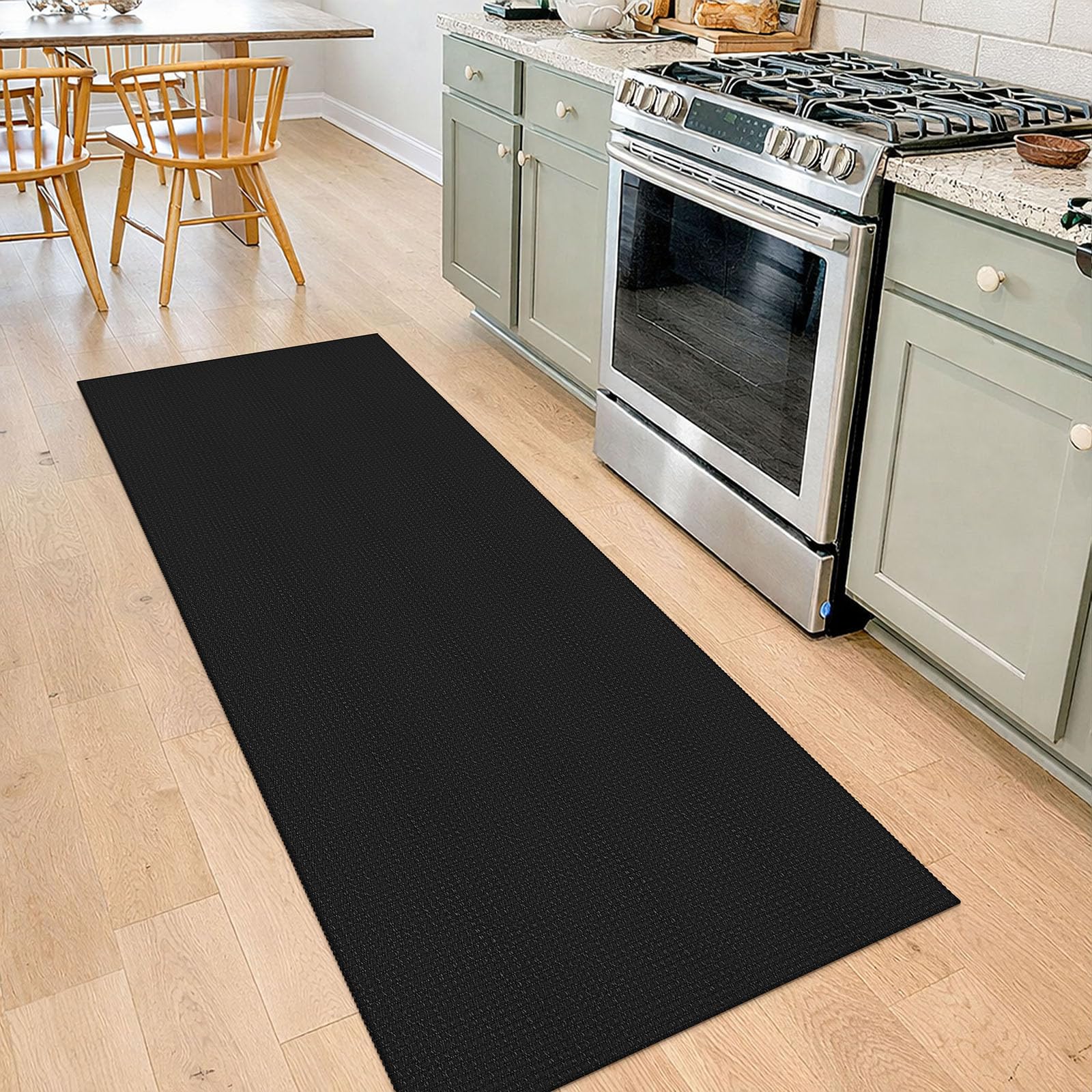 IOHOUZE Washable Runner Rug 2x7 Non Slip Runners for Hallways Entryway Runner Indoor, Kitchen Rugs Woven Cotton Floor Carpet for Kitchen Hall Entrance Bedroom, Black/Grey