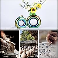 Vista 4 de Juego de 2 jarrones con forma de dona para decoración de jarrón azul, jarrón circular hueco, moderno jarrón de cerámica brillante para entrada, sala