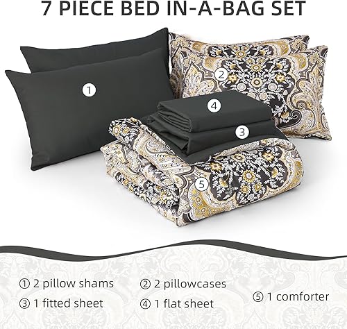 Miniatura 7 de Drucon Juego de edredón de cachemira verde tamaño Queen, juego de cama de 7 piezas en una bolsa de microfibra suave de cachemira tamaño Queen (1