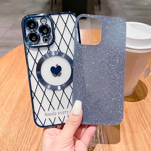 Miniatura 3 de Funda magnética para iPhone 13 Pro Max, compatible con Magsafe, con purpurina transparente de corazón, red de red, delgada, suave, protector de