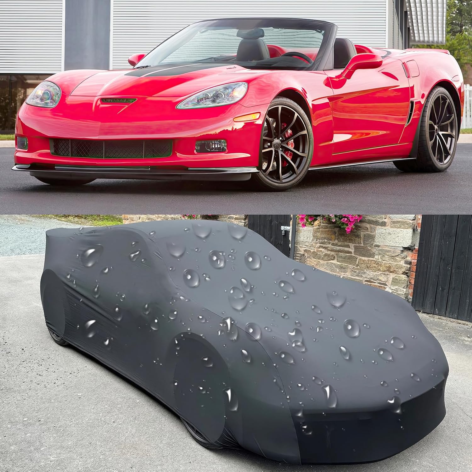 Waterproof Car Cover Compatible with Corvette C4 C5 C6 C7, PU Leather Car Cover Waterproof All Weather, Outdoor Indoor Car Covers Full Exterior Weatherproof Soft Stretch Satin Car Covers