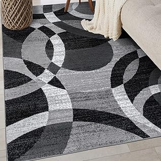 Rugshop Gray Modern Geometric Area Rug, Abstract Circles, High-Traffic, ...