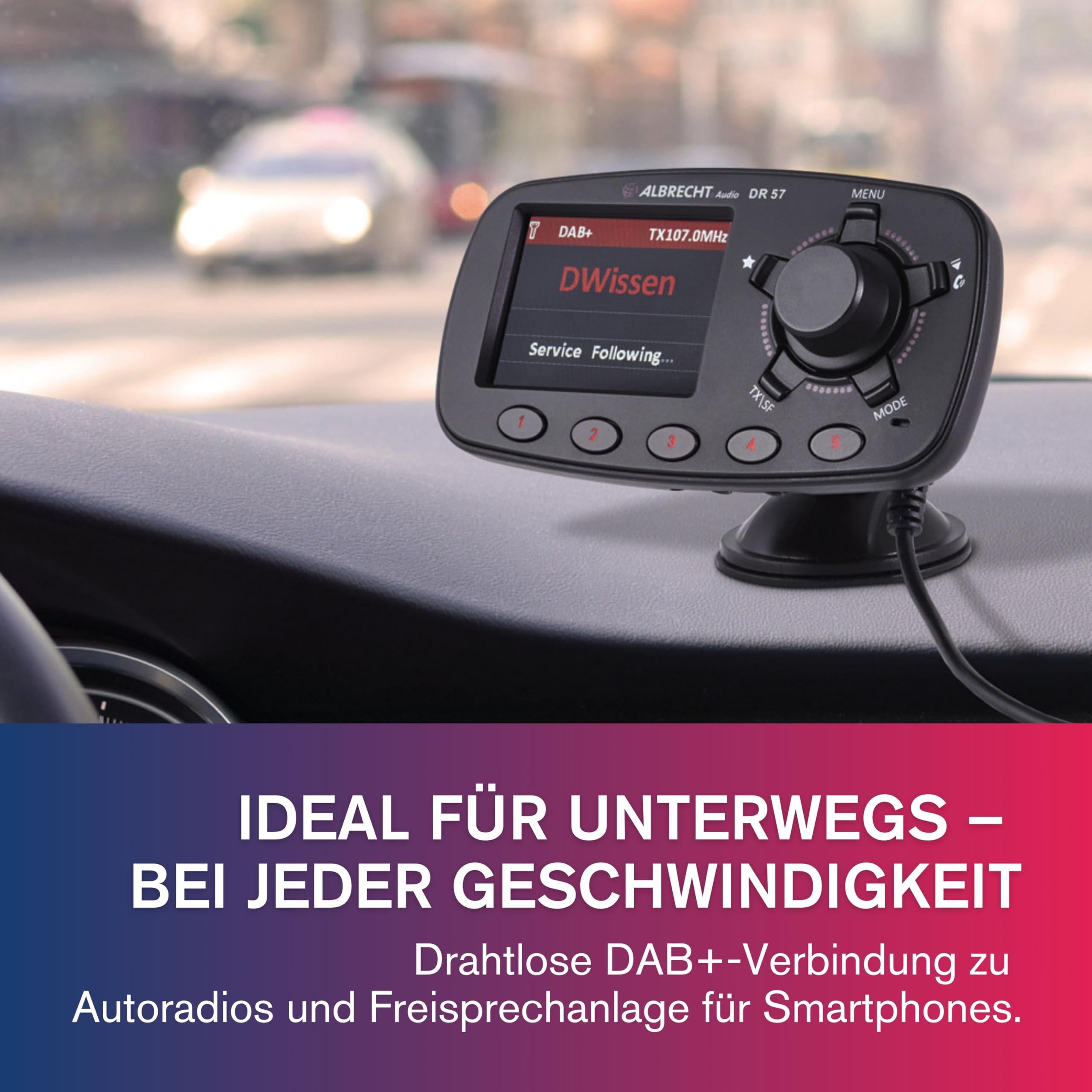 Albrecht DR 57 Adapter zum Aufrüsten von Auto-Radios, 27257, FM-Transmitter für DAB+ Sender und Bluetooth-Verbindung vom Smartphone zum UKW-Radio, schwarz