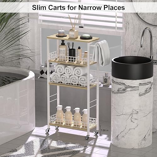 Miniatura 5 de Carrito de Almacenamiento Delgado Blanco Gabinete de Almacenamiento Estrecho de 4 Niveles Organización de Cuarto de Lavado Unidad de Estantería