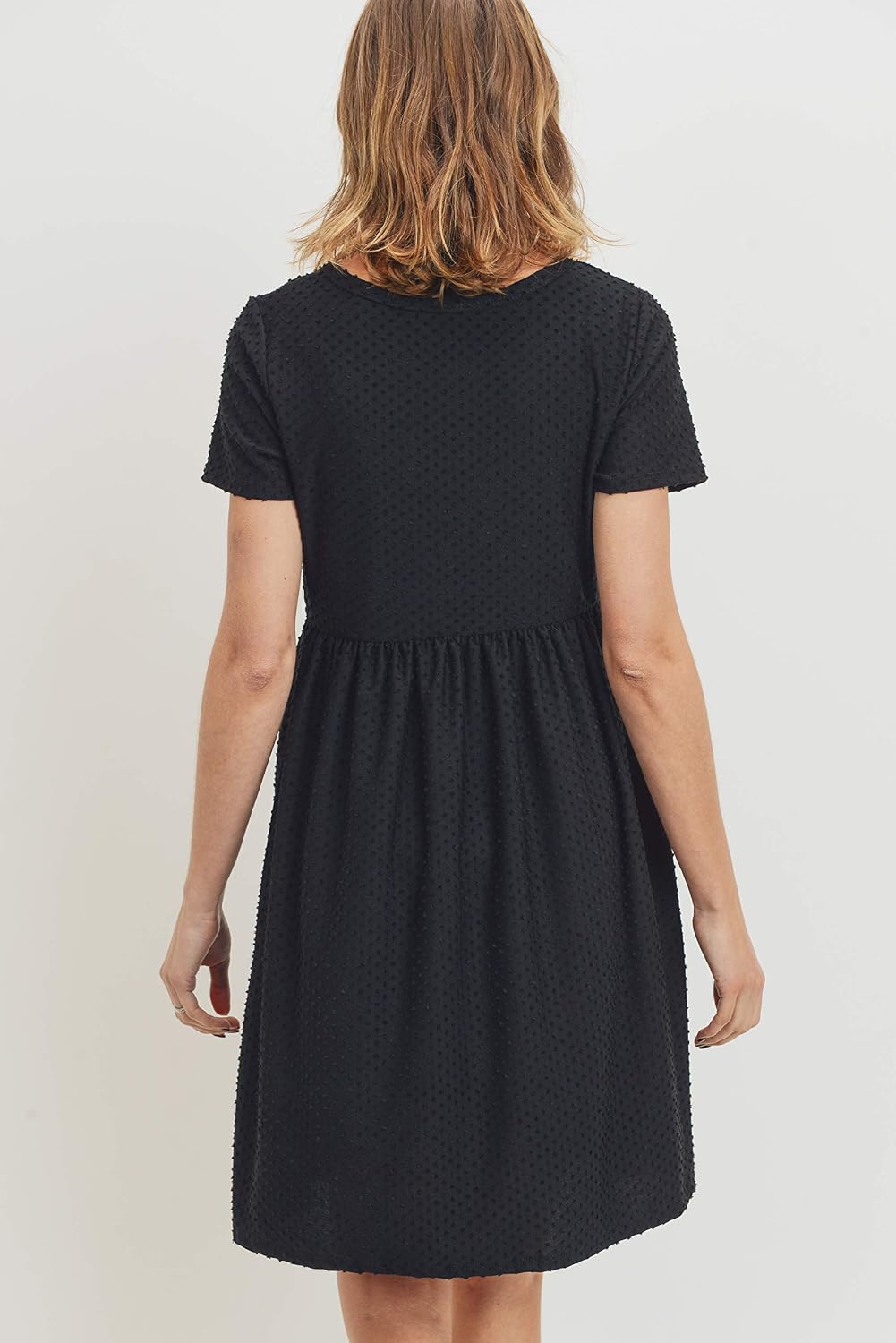 HELLO MIZ Women's Maternity Empire Waist Casual Dress, Black Dot, Large