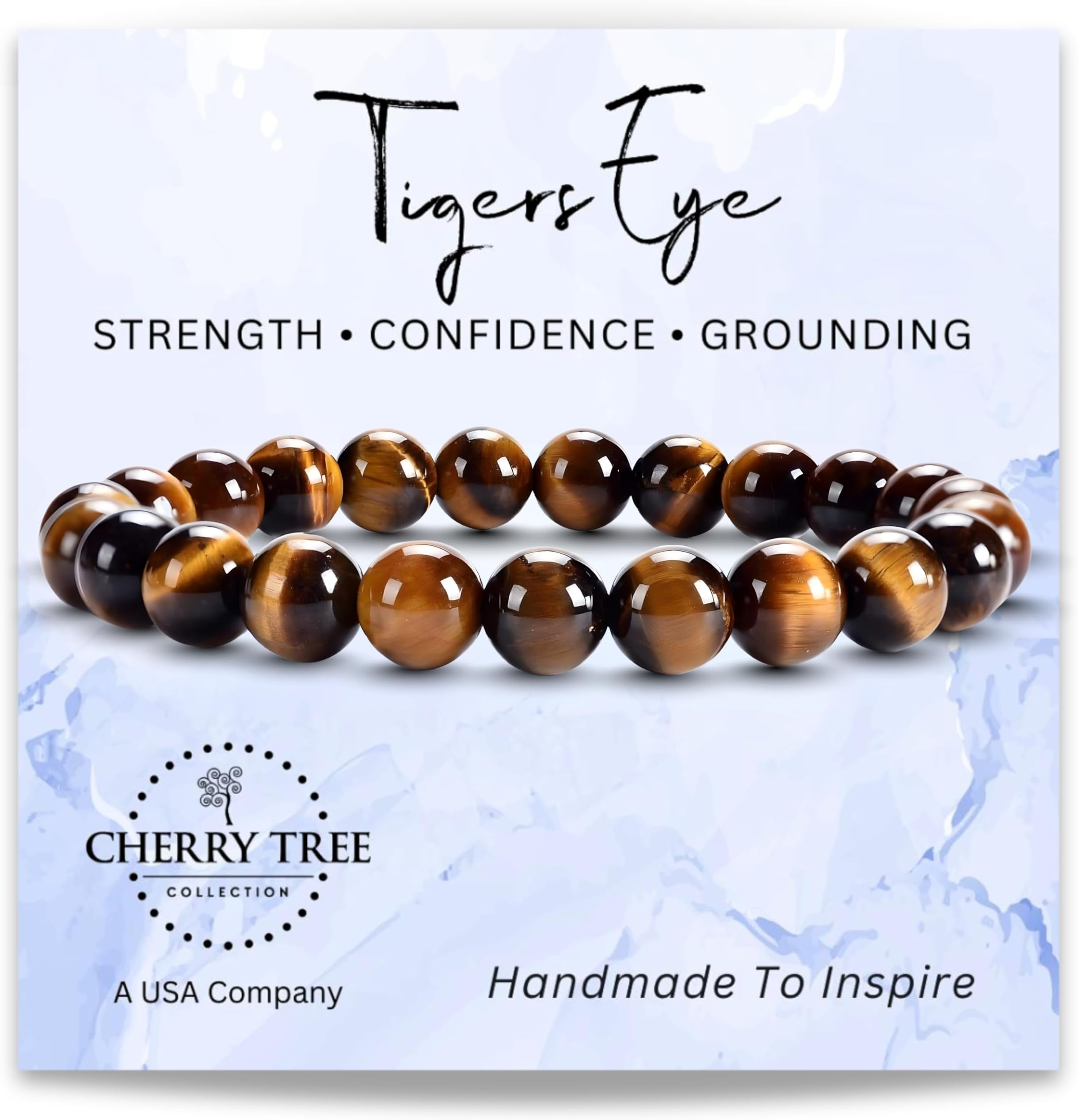 Tigers Eye Bracelets Plus Over 40 Other Stones – Gemstone Beads for Men & Women, Promotes Protection, Courage, Focus, Balance & Luck – Available in S, M, L with 8mm Round Beads