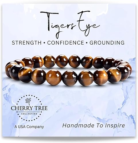 Cherry Tree Collection - Pulseras de cuentas de piedras semipreciosas para mujeres y hombres, tamaños pequeños, medianos y grandes, cuentas redondas
