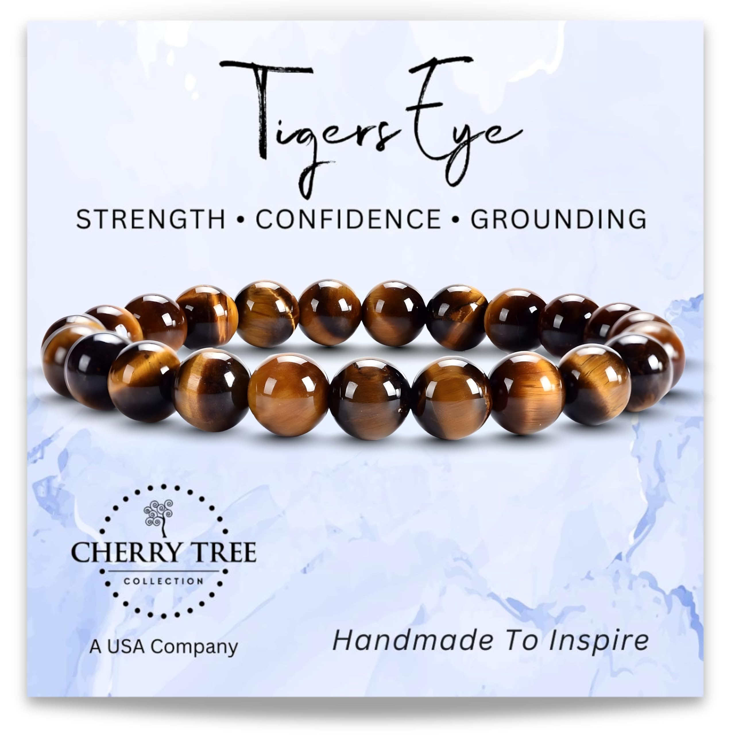 Tigers Eye Bracelets Plus Over 40 Other Stones – Gemstone Beads for Men & Women, Promotes Protection, Courage, Focus, Balance & Luck – Available in S, M, L with 8mm Round Beads