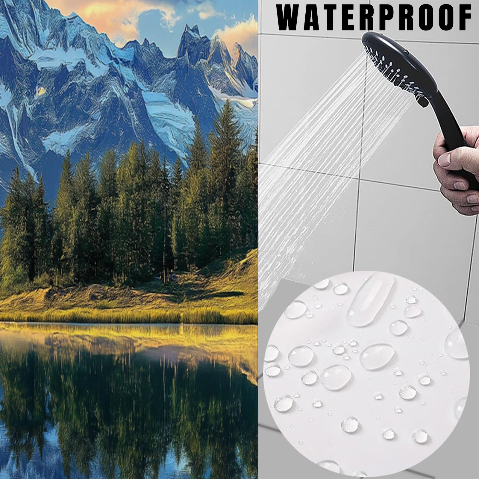 Duschvorhang Bergblick, klarer See Duschvorhänge Anti-Schimmel Wasserdicht Stoff Blickdicht Waschbar Bad Vorhang mit Haken für Badzimmer H200 x B180 cm (1er Pack)