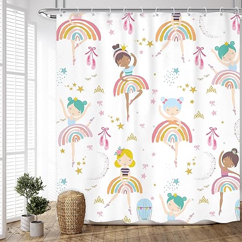 Miniatura 19 de Cortina de Ducha Bohemia Arcoíris 72 Pulgadas de Ancho x 84 Pulgadas de Largo Extra Larga Niños Niñas Lindo Juego de Baño Rosa de Lunares Niñas Un