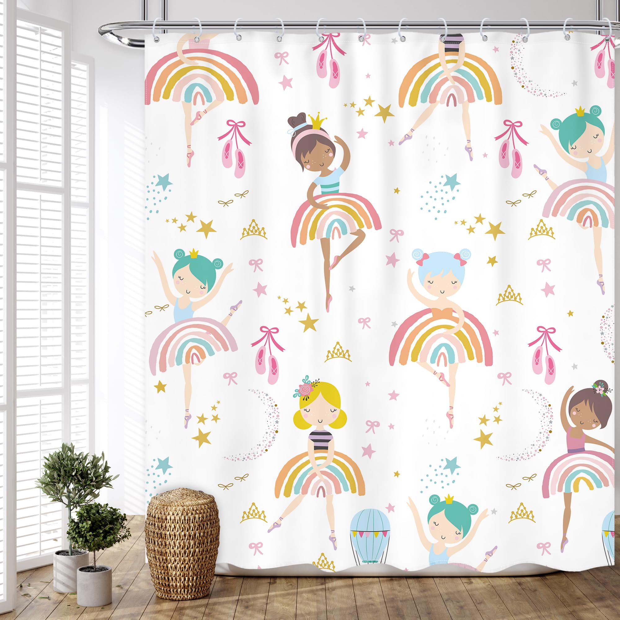 Cute Rainbow Shower Curtain for Girls - Pink Bathroom Set -12