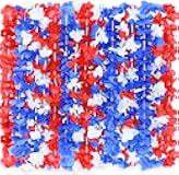LALASTAR Red White and Blue Flower Leis, Memorial Day Decorations, 4th of July Memorial Day Patriotic Decorations, Hawaiian Luau Flower Necklace Party Favors, Pack of 12
