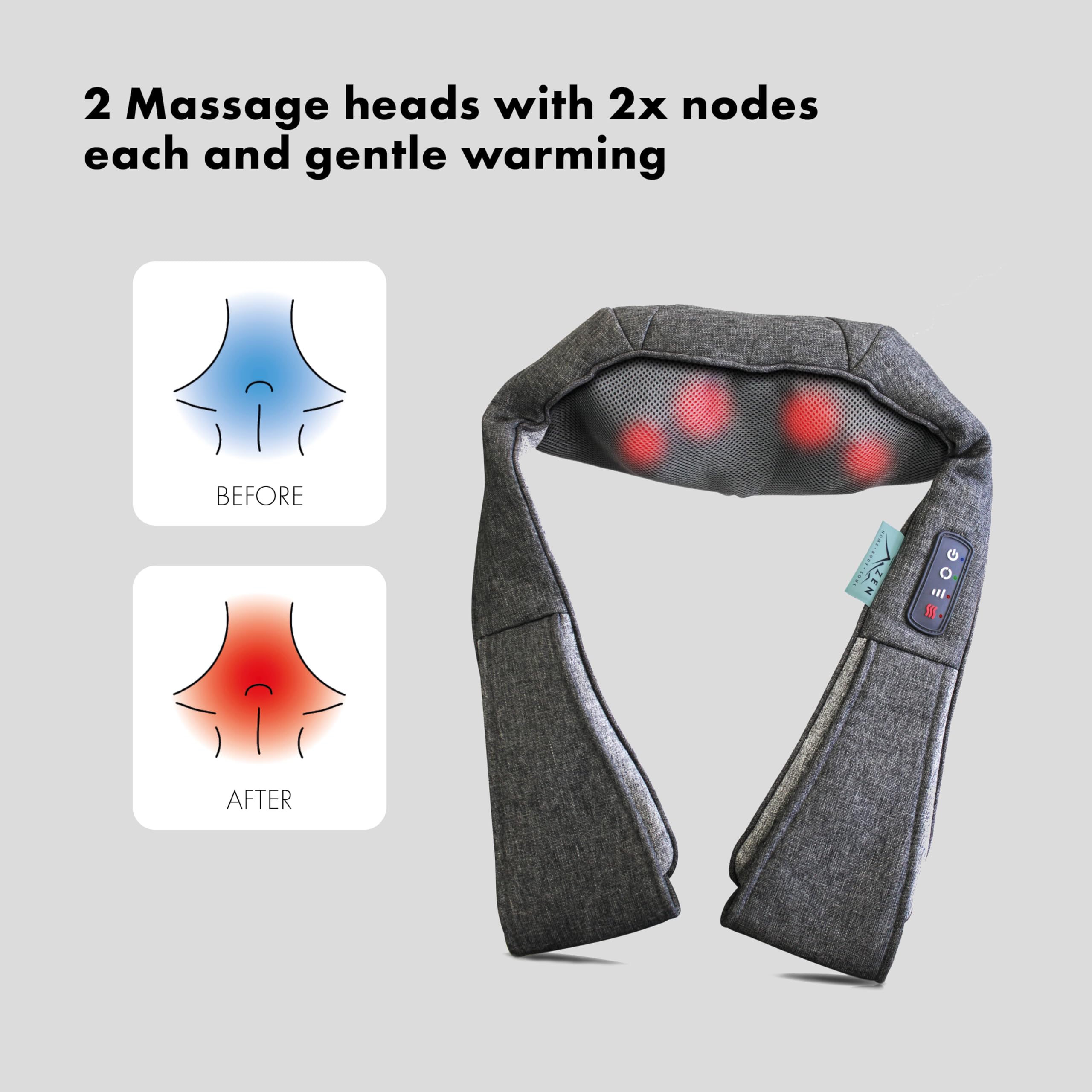 Masseur Cou & Épaules Zen Matterhorn - Deux Directions de Massage - Trois Vitesses - Chaleur apaisante - Étiquette Aromathérapie - Fontionne sur batterie rechargeable