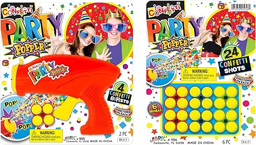 JA-RU Confeti para fiestas (1 pistola y 28 disparos) suministros de fiesta reutilizables multicolor confeti metálico, recuerdos de fiesta de