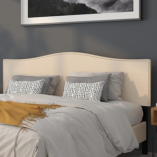 Miniatura 41 de Flash Furniture Bedford - Cabecero de cama doble tapizado con ribete de uñas en tela beige Blanco,Negro -,Marrón
