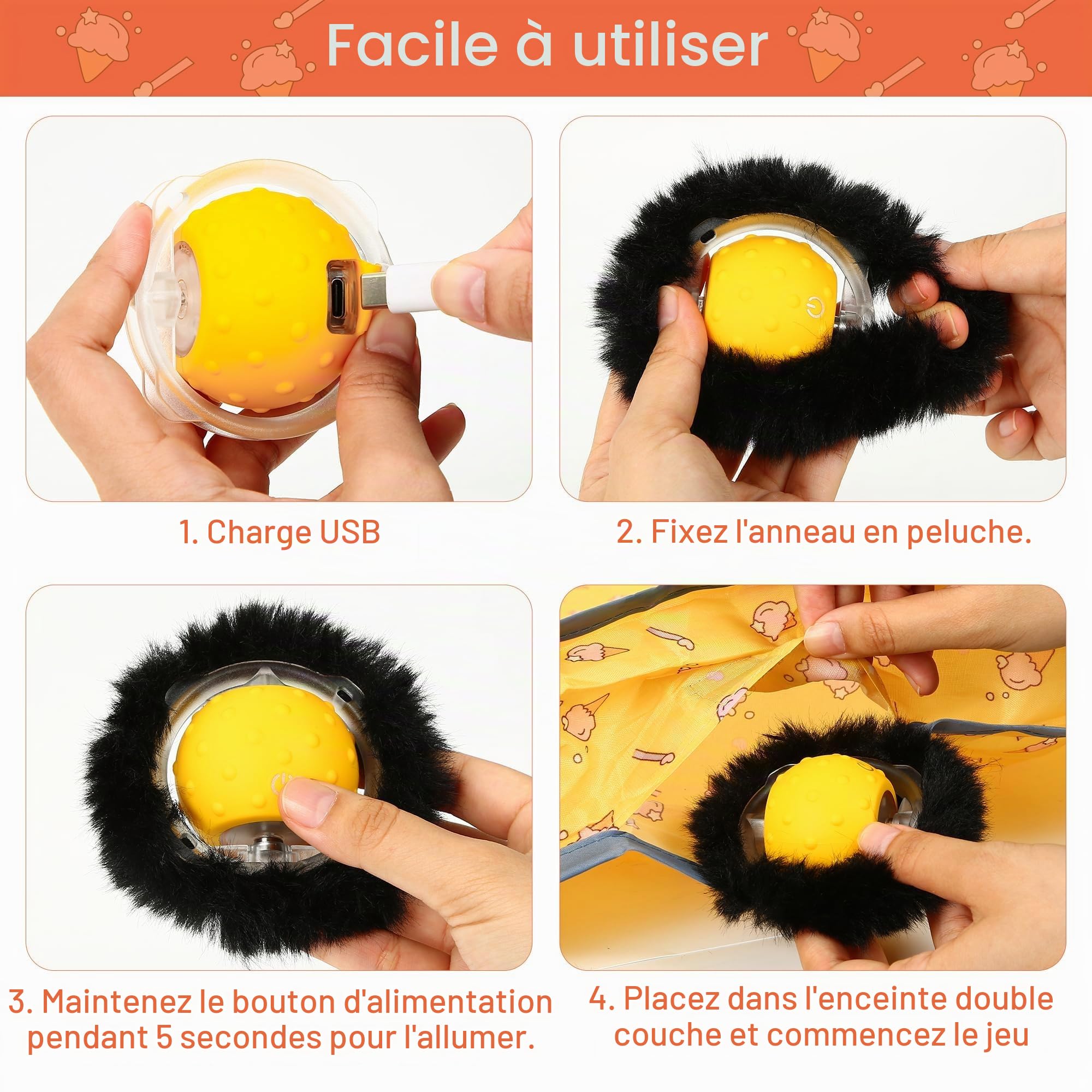 Iokheira Jouet Chat Interactif, Jouet Chat Interieur, Automatique Balle - Rechargeable et Silencieuse, Jeux pour Chat Interieur, Jeu de Chasse pour Chat, Jouet de Noël (Jaune)