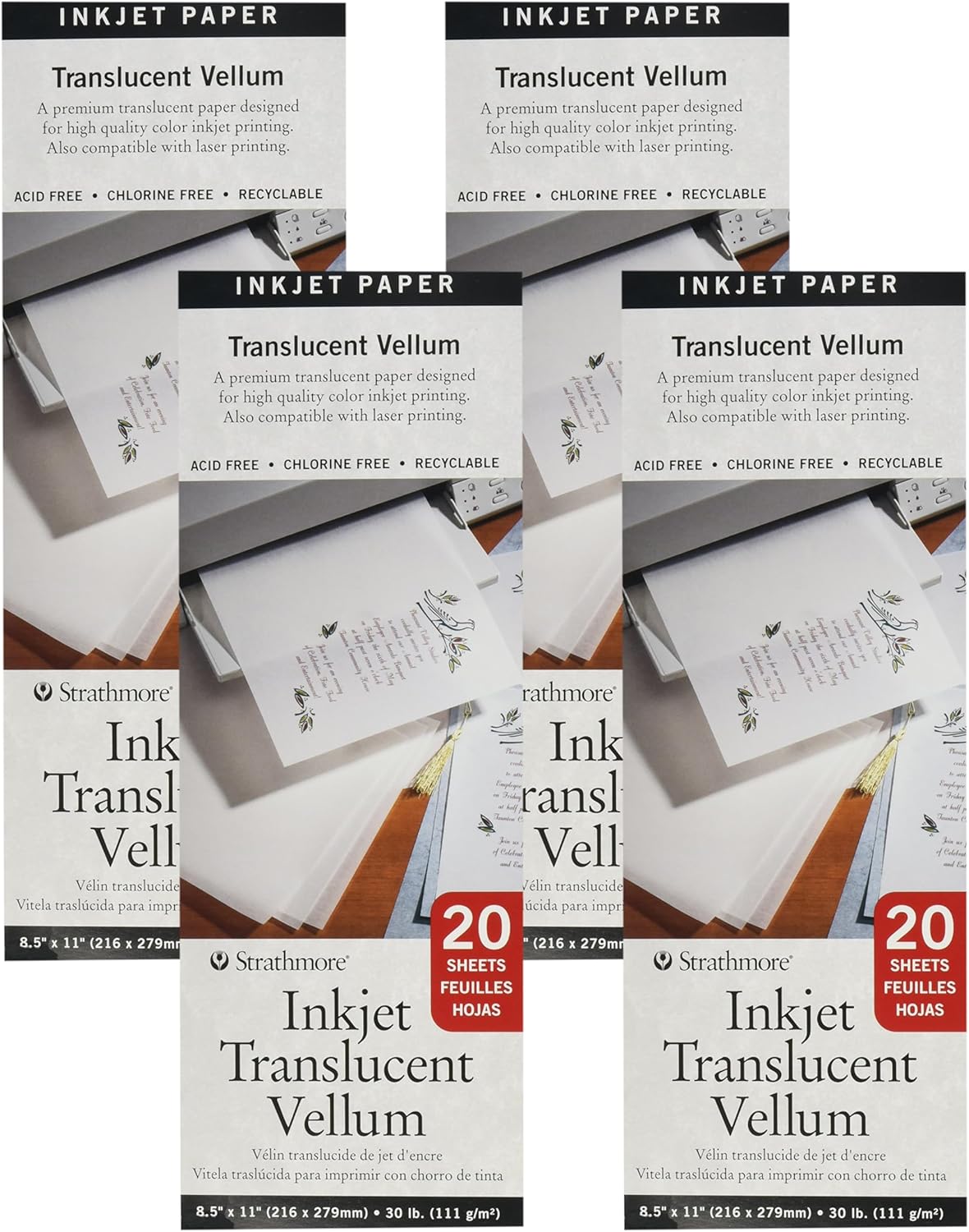 Strathmore 59-803 Printable Vellum 20Sheet Translucent, 8.5"x11", Multicolor, 20 Sheets (Pack of 4)