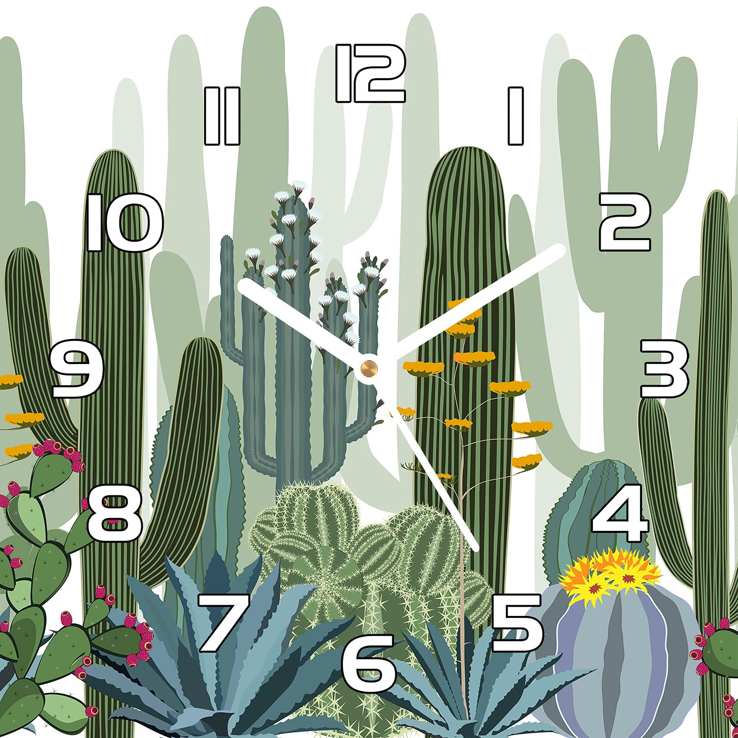 Horloge de cuisine 30x30 motif cactus fleuri pour un salon accueillant