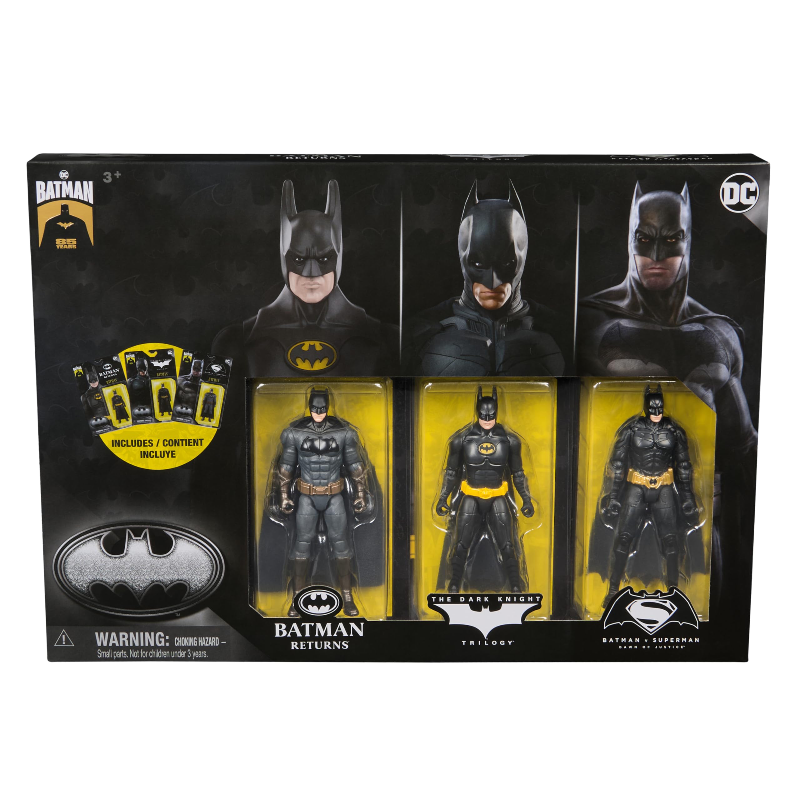DC Comics Batman 85th Limited Edition Batman Actionfiguren, 3er-Pack, 10 cm, 85th Anniversary Collectible Kids Toys for Boys and Girls Aged 3 and Up