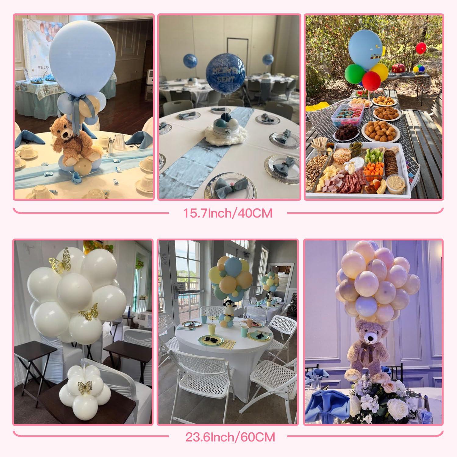 TEKXYZ 10 Stück Acryl-Ballonständer für Tisch, Verstellbare Höhe 40/60cm | Wiederverwendbarer Ballon-Tischständer für Hochzeit Geburtstag Party Tischdekoration