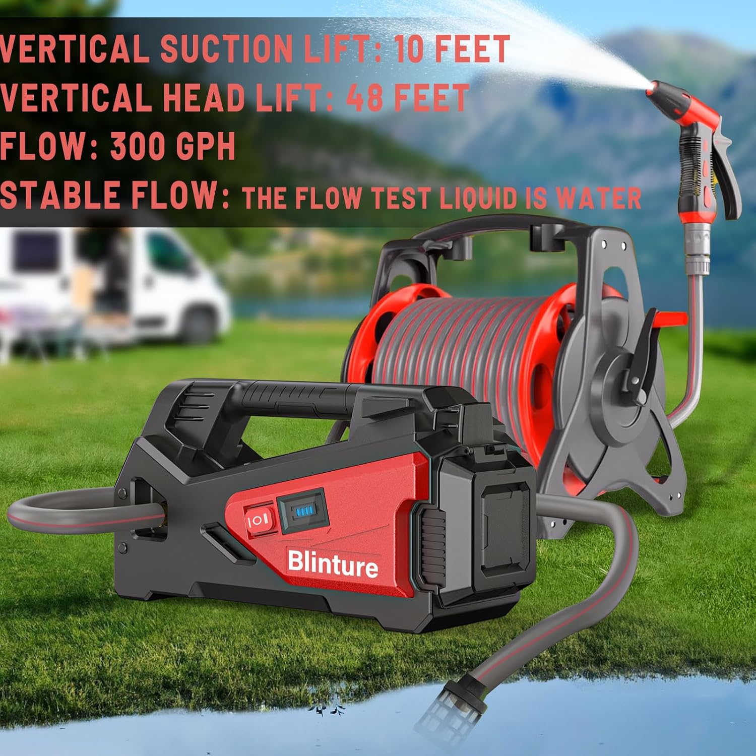 Battery Operated Transfer Pump Compatible with Milwaukee18V,2-5Ah Battery, Cordless Water Pump, Self-Priming RV Water Pumps, Boat Bilge Pump, Pressure Diaphragm Pump 300GPH(Not include Battery)