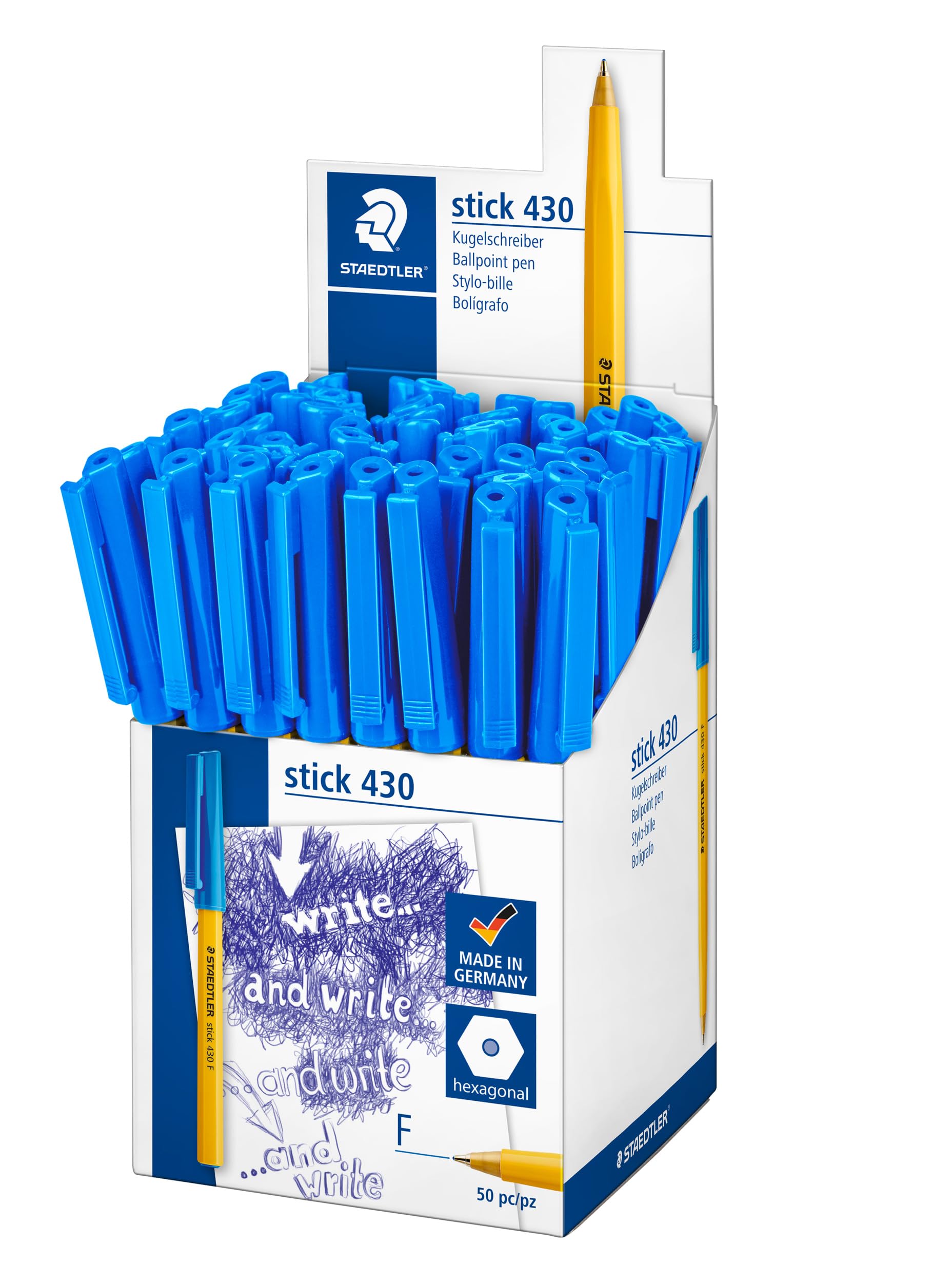 STAEDTLER Stick 430 F-3CP5 Ballpoint Pen Fine Tip - Blue (Pack of 50)