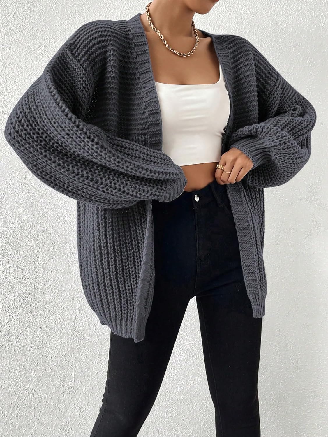LIGHT DOT Women's Chunky Cardigan Sweater Long Sleeve Batwing Open Front Casual Slouchy Knit Coat - Image 3