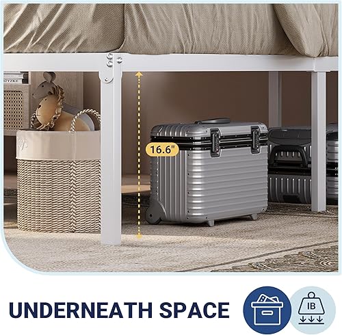 Miniatura 6 de Allewie Base de cama individual, camas de plataforma de metal de 18 pulgadas con espacio de almacenamiento, no necesita somier y fácil montaje,