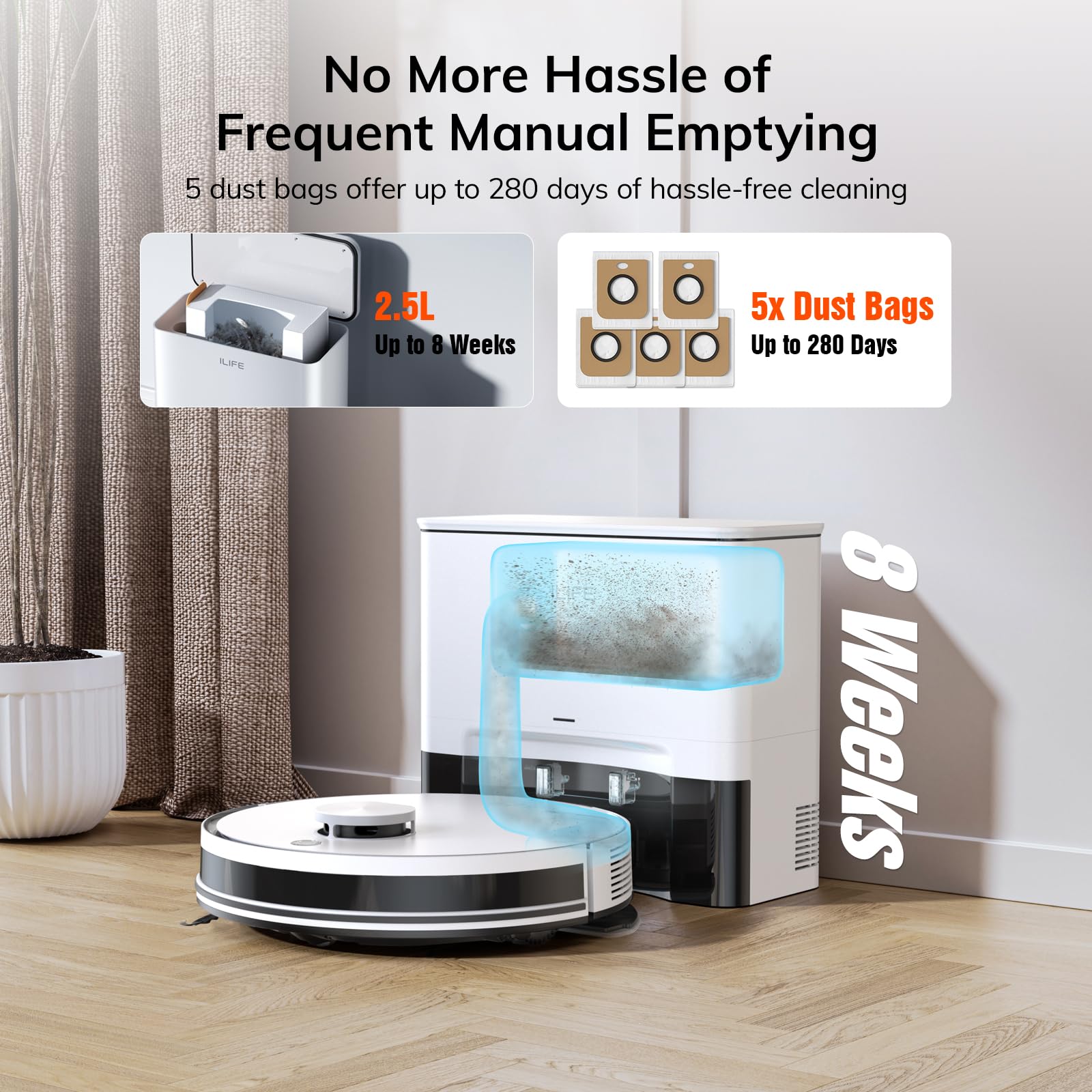 ILIFE A30 Pro, aspiradora y mopa con estación de vaciado automático 60 días, navegación LiDAR, mapeo del hogar, zonas de exclusión, control remoto/Alexa, para suelos duros