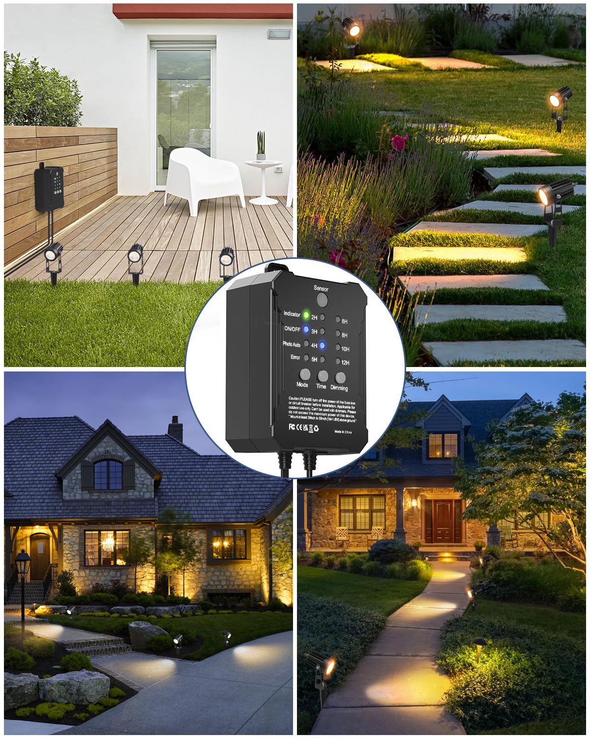 HIBOITEC 8 pezzi di illuminazione da giardino con trasformatore, 20,7 m di illuminazione da giardino con fotosensore, dimmerabile 2000K faretti da giardino a LED impermeabili per esterni