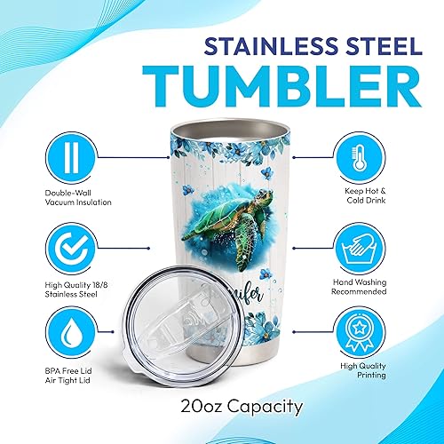 Miniatura 4 de Hyturtle Regalos personalizados para los amantes de las tortugas marinas, vaso de acero inoxidable con nombre personalizado de 20 onzas con tapa,