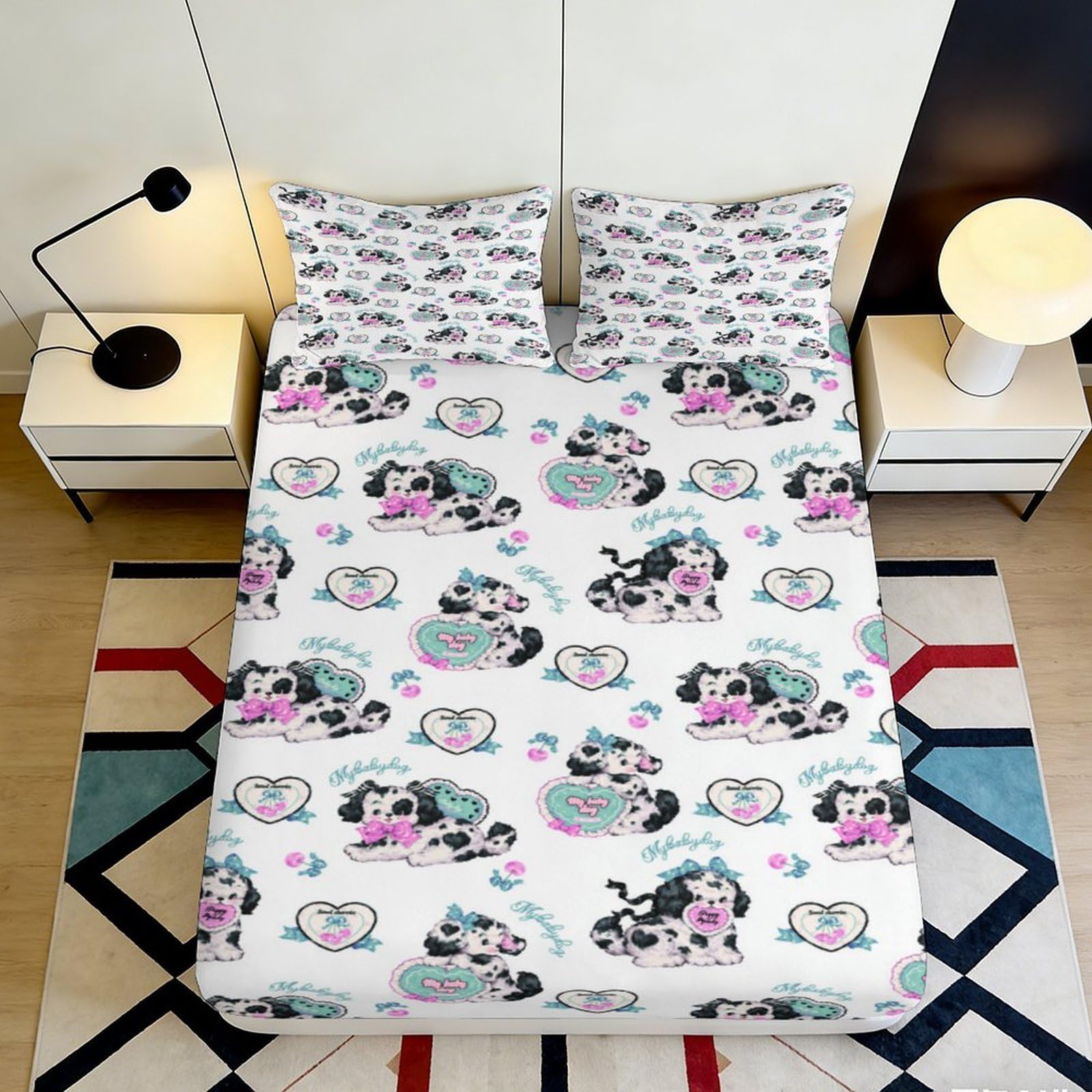 3D Printed Cartoon Cat Fitted Sheet Microfiber Soft Non-Slip Pastel Paw Mattress Cover Bedroom Dorm Decor 90x200x25cm