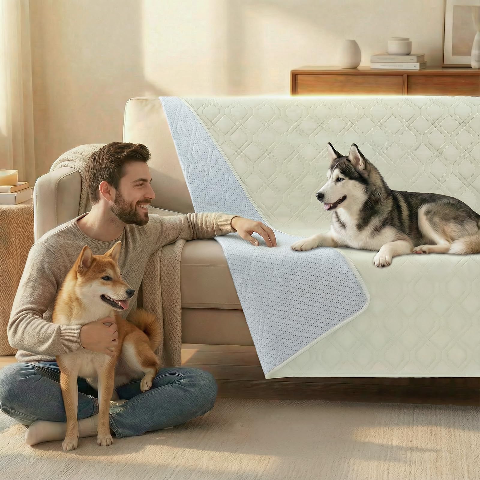 Couverture imperméable grand canapé pour chien avec envers antidérapant beige lavable 132x208