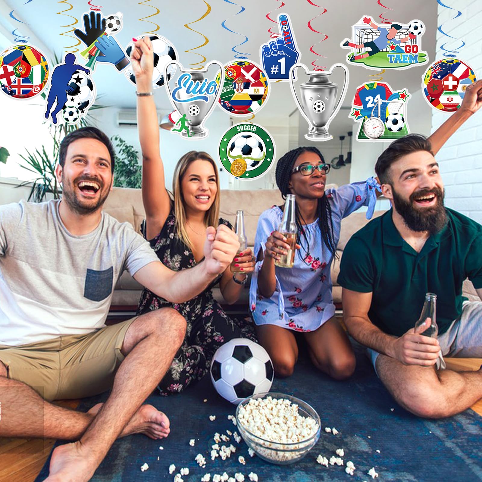 Decorazione Calcio EM 2024 – 16 Pezzi Con Spirali, Palloni E Bandiere, Per Feste Di Compleanno E Tornei