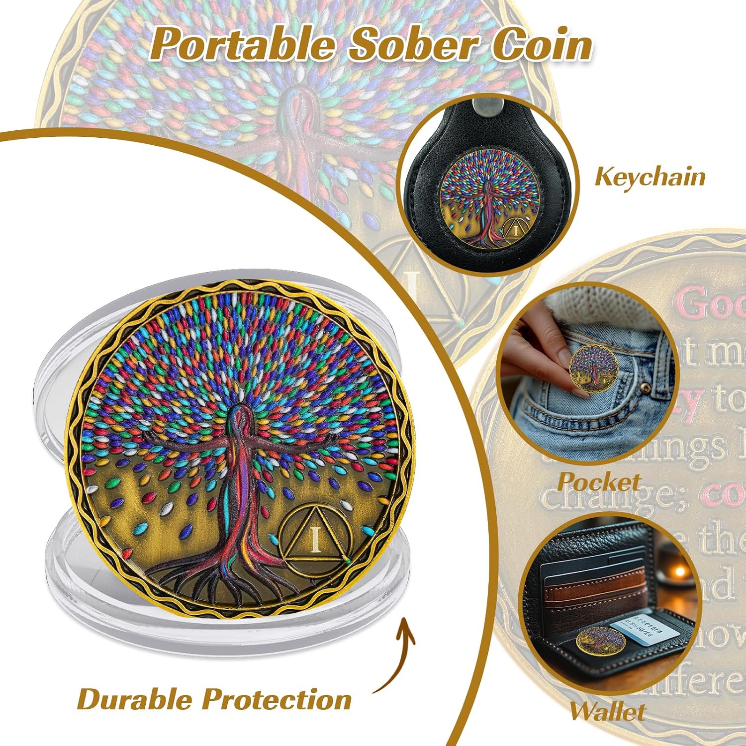 Tree of Life Rebirth 1 Year Sobriety Coin, Affirmation AA Coins, Addiction Recovery One Year Sober Coin, Celebrating Recovery Anniversary Token, NA AA Sobriety Gifts for Men & Women