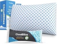 CloudBliss Queen Shredded Memory Foam Pillow - Adjustable Cooling Bed Pillow, Breathable Washable Cover, CertiPUR-US Certified for Side/Back/Stomach Sleepers